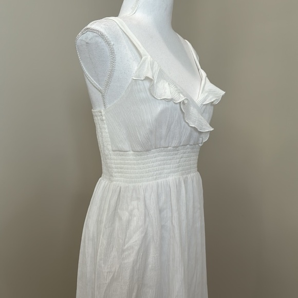 White Ruffle Sun Dress with Criss-Cross Bodice, Smocked Waistline & Full Skirt - Picture 3 of 10